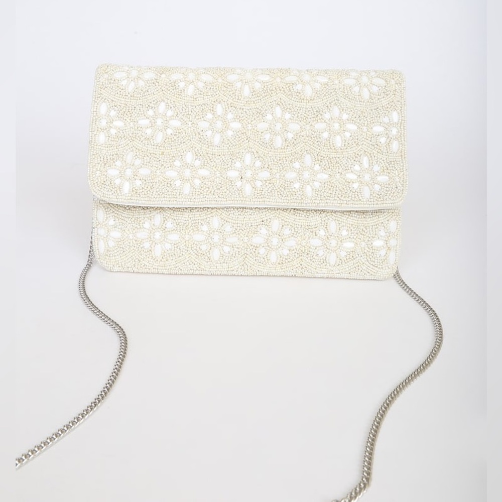 Lulu’s My Beading Heart White Beaded Clutch